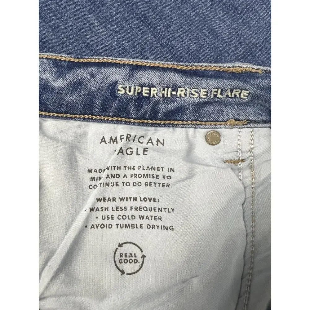 NWT American Eagle Super High Rise Flare Size 18 34 W Next Level Stretch Denim - Picture 7 of 16